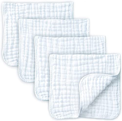 KiddyCare - Langes Coton Bébé en Mousseline Ultra-Doux, Polyvalent, Serviette Visage Bébé, Hypoallergénique 25.5x50.8cm, Lavable en Machine à Laver, Idée de Cadeau Baby Shower [Lot de 8, Blanc] Cover