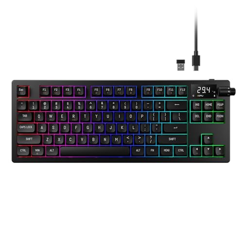 Image of GAMDIAS Hermes M7 Gasket Gaming Keyboard | 80% Hot-Swappable Linear Switches w /RGB Backlit&Knob | 3 Mode BT /2.4G /Wired, 5-Layer Padding Gasket Structure | Software Customizable Digital Display | Black
