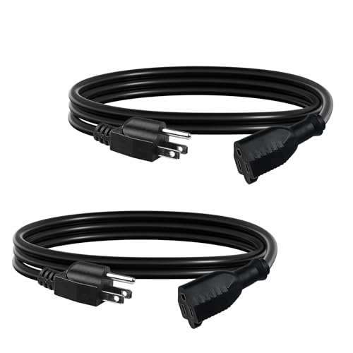 BN-LINK 6ft Indoor Outdoor Extension Cord 16/3 SJTW, 2 Pack, Black, 3-Prong, Weather Resistant & Flame Retardant, for Indoor, Garden, Landscaping & Holiday Decorations, ETL