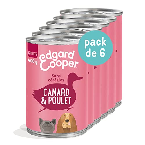 Edgard & Cooper Boite Patée Chiot Chien Junior sans Cereales Nourriture Naturelle 6X 400g Canard/Poulet Frais, Alimentation Saine savoureuse et équilibrée, Protéines de qualité supérieure