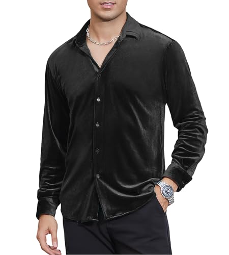 Alex Vando Mens Velvet Shirts Regular Fit Long Sleeve Soft Stretch Casual Button Down Shirt