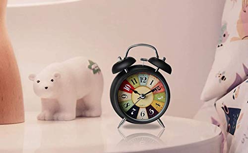 Yasamazing Vintage Inspired Twin Bell Alarm Clock with Classic Tick-Tock Sound and Night Light Feature, Battery Operated, Black