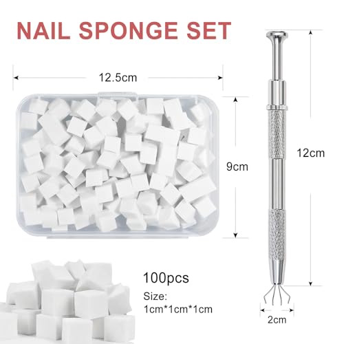 Qufiiry 100 Stück Nail Art Schwämme mit Metallgreifer, Nagelkunst schwammpinsel, Maniküre Zubehör für Nägel, um eine Vielzahl von Gradient Nail Art Patterns zu Erstellen