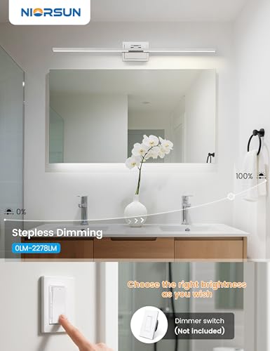 Image of NIORSUN 39.4 Inch Modern Bathroom Light Fixture, 34W 5CCT Dimmable LED Chrome Bathroom Vanity Lights Over Mirror, Vanity Lights for Bathrooms Restroom Mirror