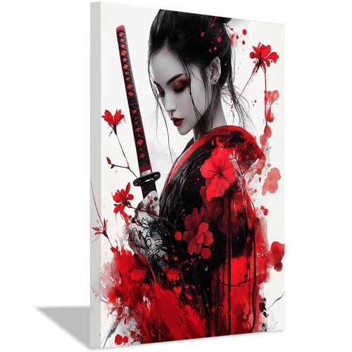 Art mural pour salon et bureau : toile femme noire et fleurs abstraites