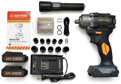 Image of Maf Pro CIWLI40010K Cordless Impact Wrench 400Nm, 20V Brushless, 1 /2 Inch Drive, Dual 4.0Ah Battery, Variable Speed, Car Tyre Removal, Wheel Nut and Bolt Tightening Tool, 6 Months Warranty