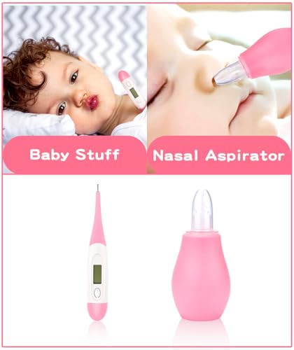 Baby Grooming and Healthcare Kits with Baby Nasal Aspirator, 17 in 1 Portable Baby Safety Care Set with Hair Brush Comb Nail Clipper for Newborn Infant Girl Boys(Pink)