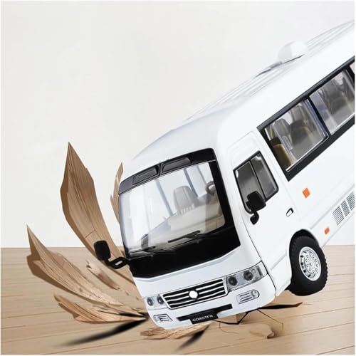 Image of 1.24 Scale Toyo ta Coaster Bus Exclusive Alloy Metal Pull Back Die-cast Model with Sound Light Mini Auto Toy for Kids Metal Model Toy with Sound and Light. (1.24 Scale -White)