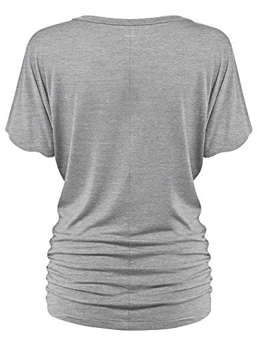 Made By Johnny MBJ WT1037 V Neck Short Sleeve Dolman Top with Side Shirring M Heather_Grey - Thumbnail 3