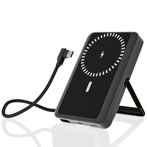 10000mAh Magnetic Wireless Power Bank Fast Charging , Mag-Safe Protable Charger Bulit in USB C Cable...