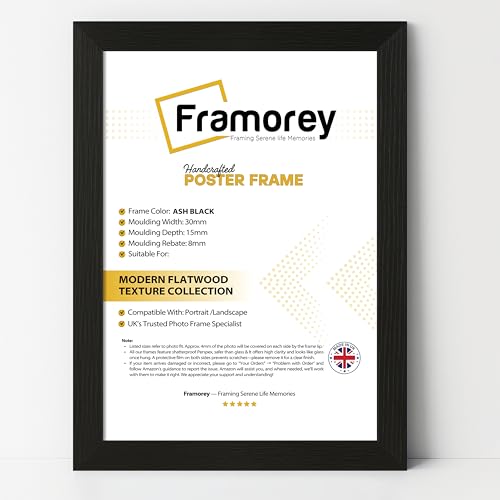 FRAMOREY 60x40CM Black Photo Frame In Clear Shatterproof Styrene & Wall Mounting - 40x60 CM Picture Frames - 600x400mm Wooden Effect Poster Frame - Premium Quality Material For Home Decor