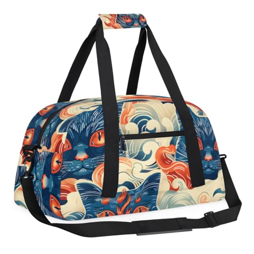 Pattern Cat Gym Travel Duffle Bag for Boys - Gymnastics Sports Dance Bag with Front Zipper Pocket for School Practice or Overnight Travel Weekender Sleepover Tote Bag Cat Prints