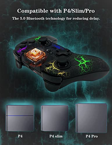Image of TJPD 2-Pack Wireless Controller for PS4 /Pro /Slim & PC，2 Programmable Rear Buttons, RGB Lighting, 1000mAh Battery, Dual Vibration, 6-Axis Gyro, Built-in Speaker & Audio Jack (Blue)(Black)