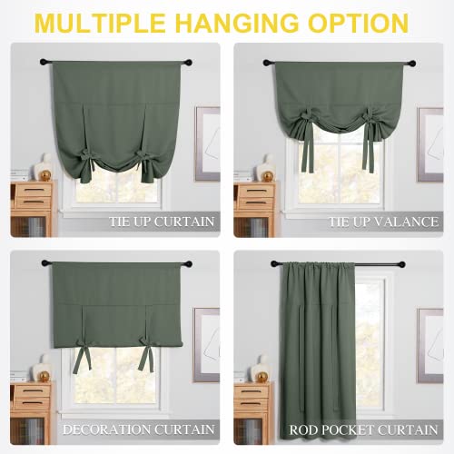 NICETOWN Thermal Insulated Blackout Curtain Tie Up Shade for Small Window Short Balloon Shade, Thermal InsulatedWindow Valances for Classroom Office Decor, W52 X L45, 1 Piece, Dark Mallard - image 4