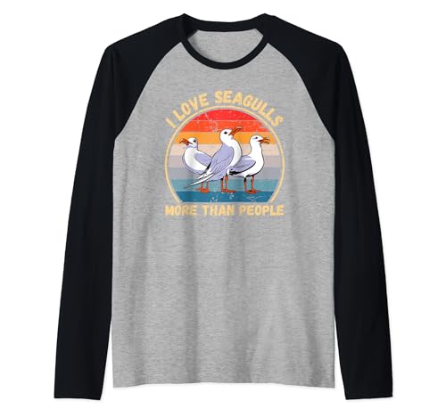 Vintage I Love Seagulls More Than People gabbiani amanti degli uccelli Maglia con Maniche Raglan