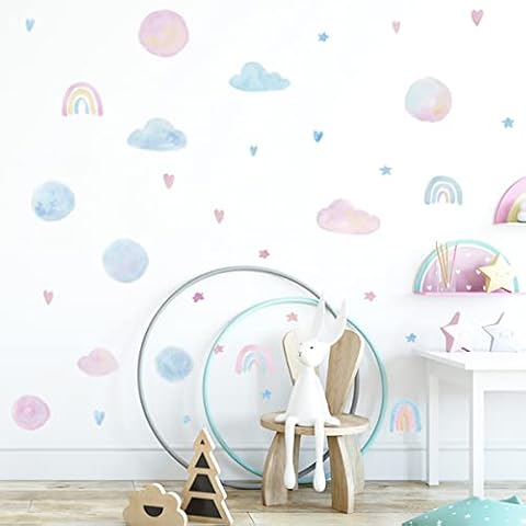 Rainbow Cloud with Polka Dots Wall Stickers, Rainbow Wall Decals for Girls Bedroom Nursery Kids Room Classroom Daycare and Party Decoration Cover