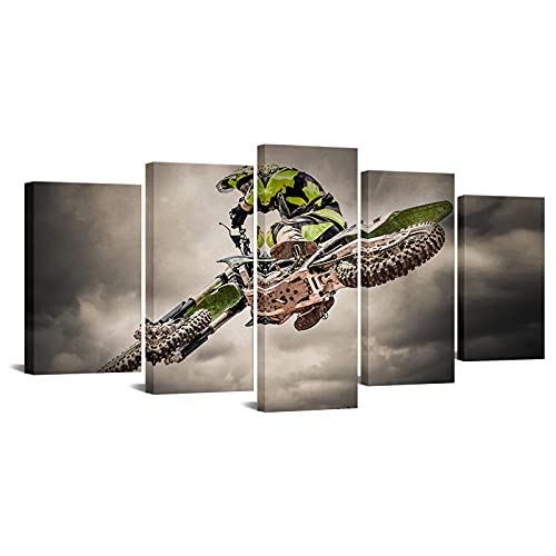 sechars - 5 Pieces Canvas Prints Wall Art Motorcycle Racing Painting Cool Sports Motocrcos Rider Poster Print Modern Man Boy's Bedroom Office Wall Decor Gallery Canvas Wrapped Artwork Ready to Hang