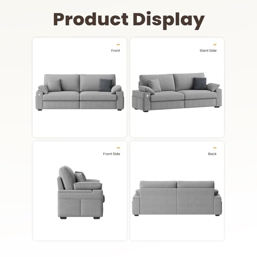 Image of MALOL 89 inch Loveseat Couch, 3 Seater Upholstered Mid-Century Mondern Love Seat with USB Type C Ports, 4 Pillows and Storage Armrest Cloud Foam Sofa for Living Room /Small Spaces, Grey
