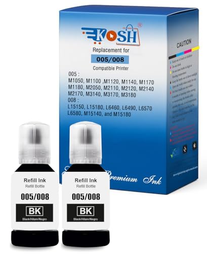 Image of KOSH 005 /008 Refill Ink Compatible for Epson L6460 /L6490 /L6550 /L6570 /L6580 /L11160 /L15150 /L15160 Printers (2, 005 /008 BK 127 x 2)
