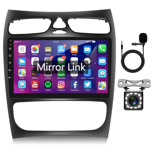 Android 10 Autoradio 2 Din avec GPS Navi Canbus pour Mercedes Benz C/CLK C-Class W203 2000-2004 9 Pouces Écran Tactile Autoradio avec Lien Miroir Bluetooth FM/RDS WiFi/USB/Dab+/OBD2 + Caméra de Recul Cover