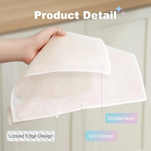 Image of JOYMOOP Multipurpose Wire Dish Rags 11.8 inch x11.8 inch, Rainbow Laser Dish Cloths for Washing Dishes, Reusable Cleaning Cloths, Non-Scratch Dishwashing Rags for Dishes, Glass, Stainless Steel - 20 Pack