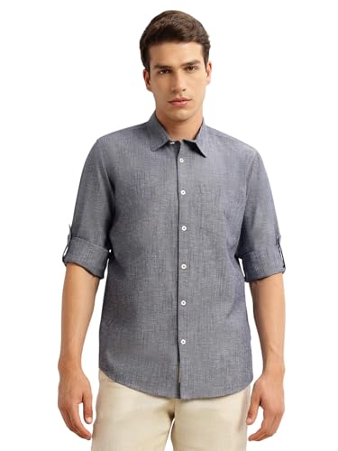 Image of Thomas Scott Men's | Solid | Premium Linen Blend | Spread Collar | Summer Wear | Long Sleeve | Shirts for Men