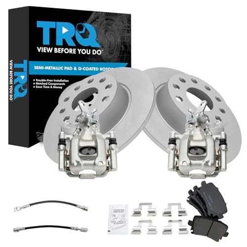 Image of TRQ Rear Brake Pad and Rotor Set Semi Metallic Coated Rotors Calipers Compatible with 2010 Audi A3 A3 Quattro Volkswagen Jetta