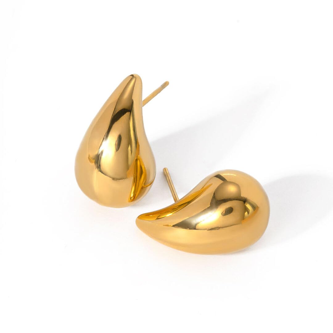 Gold Plated Teardrop Stud Earrings for Women & Girls
