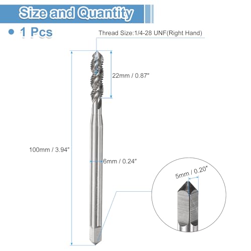 Macho de rosca 1/4-28 UNF 2B HSS M2 espiral herramienta roscado tornillo 3