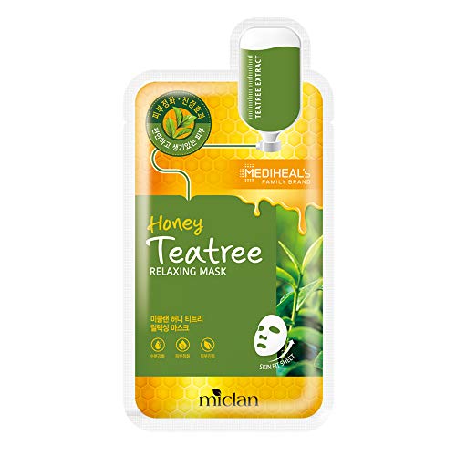 [miclan] Honey Teatree Relaxing Mask 10pcs - Mediheal Family Brand Facial Sheet Mask Full of Hydrating Soothing Purifying Skin with Teatree and Honey