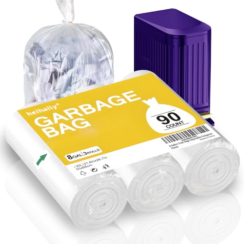 Image of 8-Gallon Trash Bags Bathroom Trash-Bags - Medium Unscented Clear White 90 Counts Strong Plastic Recyclable Liners Thick Bulk for Kitchen Office Waste Basket Disposable Compactor