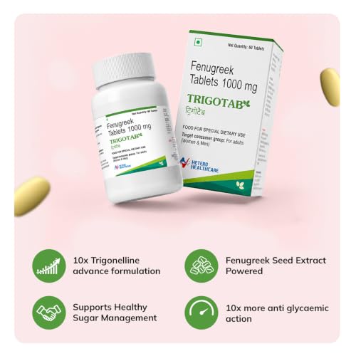 Image of Trigotab Methi Dana Seeds Extract Tablets For Diabetic Care (180 Tablets) | Fenugreek Tablets With 10X Trigonelline Helps To Maintain Healthy Blood Sugar Levels (Pack of 3)