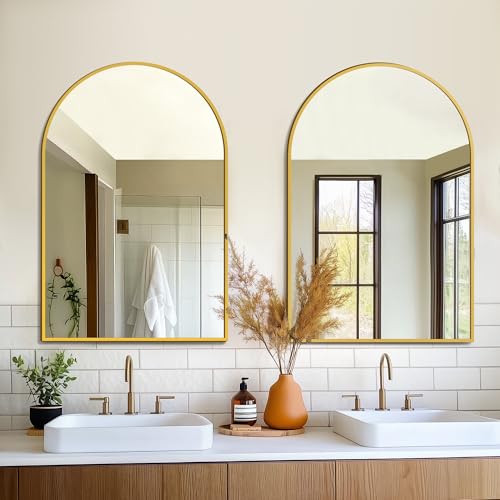 FICTOR 2 Pack 24' x 36' Arched Bathroom Vanity Mirror for Over Sink, Gold