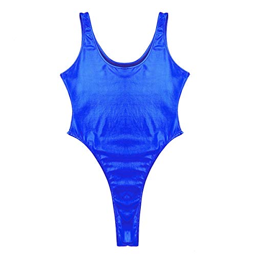 Women's One-Piece Holographic Shiny Metallic Leotard Sleeveless High Cut Bodysuit Swimwear4