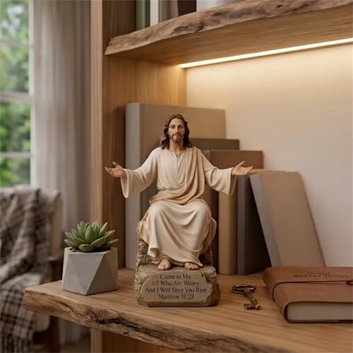 5in Resin Sitting Jesus Statue & "I Am with You" Sign Christmas Decorations - image 5