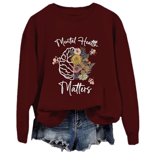 Mental Health Matters Sweatshirt Skull And Flower Sweatshirt Motivational Sweatshirt Funny Sweatshirt