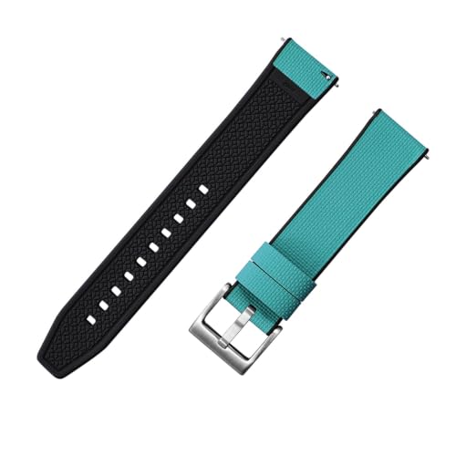 Bracelet montre FKM tissu à voile noir 21mm épais avec boucle argent sport