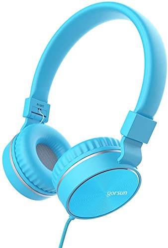 TENLUBEN Gorsun Stereo Lightweight Foldable Corded Headphones Adjustable Headband Headsets with Mic 3.5mm Volume Control for Cellphones Smartphones iPhone Laptop PC Mp3/4 Earphones (Blue) (Blue)