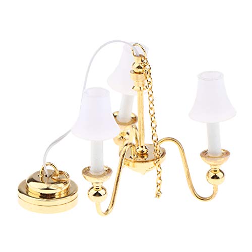 CUTICATE Puppenhaus Miniatur LED Licht Hängende Gold Decken Lampe Deckenleuche, Puppenstube Dekoration – Bild 4