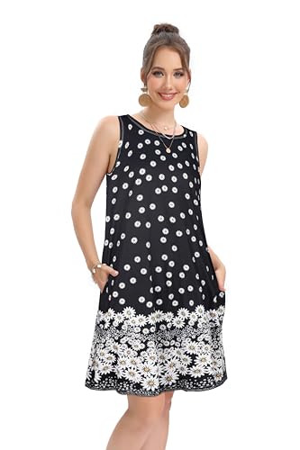 Image of elescat Women's Summer Dresses 2026 Beach Casual Sleeveless Floral Print Tank Loose Sundress with Pocket