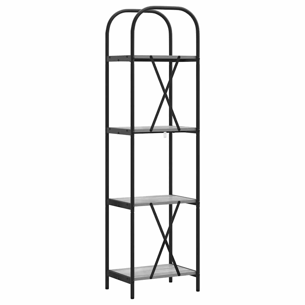 Scaffale grigio Sonoma, 40 x 30 x 146 cm, in legno, 4 ripiani | Scaffale sottile con 4 ripiani aperti e gambe in acciaio nero, per soggiorno, camera da letto e ufficio.