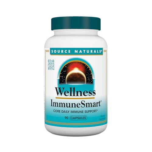 Source Naturals Wellness ImmuneSmart - for Core Daily Immune Support*, with Vitamins A, C, and D, Zinc, Elderberry, Echinacea, Andrographis, Turkey Tail and Garlic - 90 Capsules