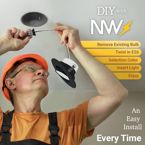 Nuwatt NW-GMB-C4-10W-5CCT-BLK-6PK Black 4 Inch Gimbal Retrofit Led Recessed Lighting, 5Cct Selectable 2700K/3000K/3500K/4000K/5000K, High Brightness 750 Lm, 10W, Adjustable Sloped Ceiling Light thumb #8