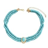 NINMQCFVG collar de collar turquesa de tres capas para mujer, cadena corta vintage bohemia con cuentas, regalo y accesorio de joyería de moda