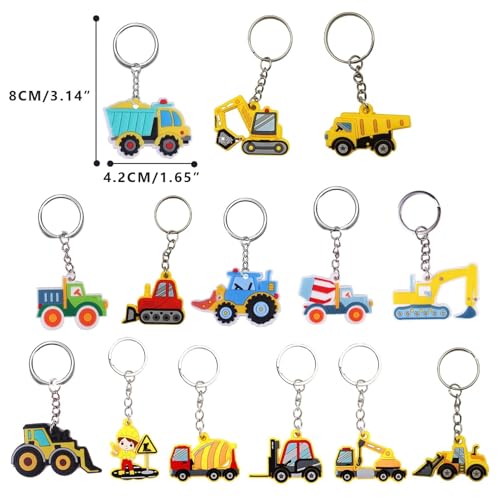banjiabb 14 Stück Traktor Schlüsselanhänger - Baumaschinen Schlüssel Set, Bagger Spielzeug Schlüsselanhänger für dekorative Anhänger