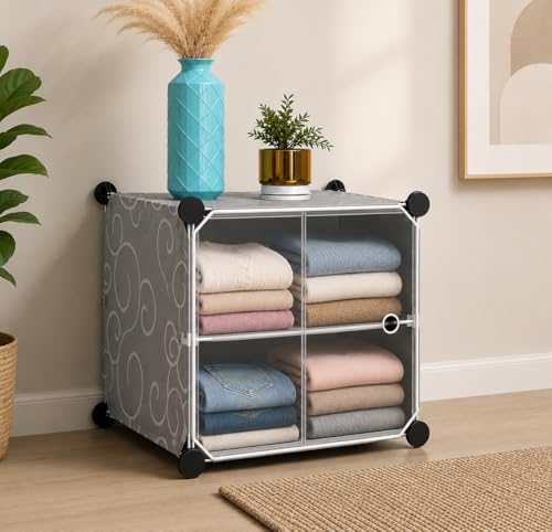 Image of Plastic Cupboard for Storage -3 Pack Multipurpose Stackable Cabinet Drawer, Foldable Wardrobe Organizer for Clothes, Kitchen Storage Cabinet, Modular Drawer Almirah with Magnetic Doors