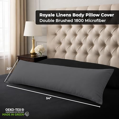 Image of ROYALE LINENS Body Pillow Cover - Double Brushed 1800 Microfiber - 20 inchx54 inch with Hidden Zipper Closure - Wrinkle & Fade Resistant - Super Soft Body Pillowcase 2 Pack (Grey, Pack of 2)