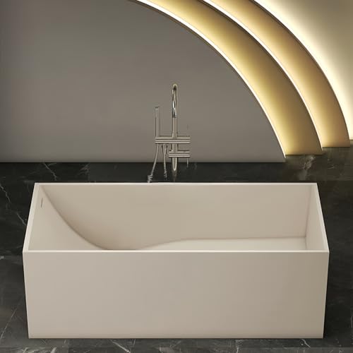 Solid Surface Freestanding Bathtub - Modern Square Soaking Tub with