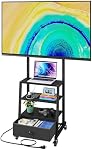 Roulement TV Stand avec roues et monture & Tiroir de tissu - Centre de divertissement avec Power Outlet et Small TV Stand pour chambre, salon - 15" noir