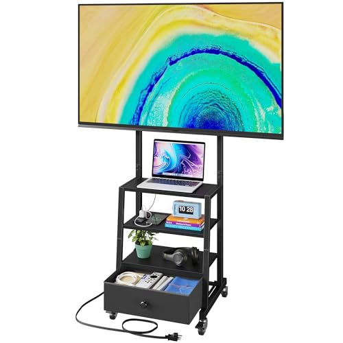 With Wheels And Mount & Fabric Drawer - Entertainment Center With Power Outlet And Small Tv Stand For Bedroom, Living Room - 15" Black